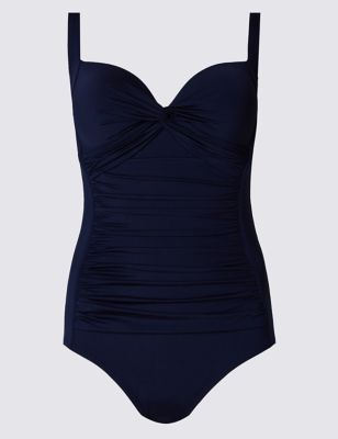 Secret Slimming&trade; Twisted Front Ruched Plunge Swimsuit